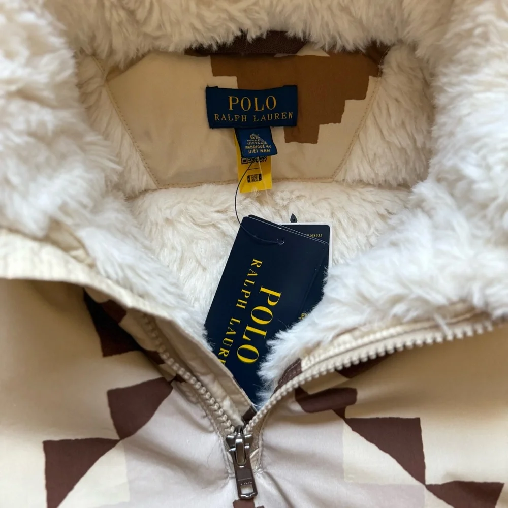 Polo Ralph Lauren Girls Water-Repellent Down Quarter-Zip Southwestern Jacket -6X